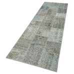 85x303 cm Kırk Yama Mavi Yama Pamuklu Yün El Dokuma Modern Geometrik Etnik Eskitme Desenli Boho Oturma Odası Salon Yolluk Koridor Mutfak Halısı
