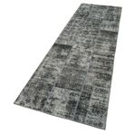 85x306 cm Kırk Yama Gri Yama Pamuklu Yün El Dokuma Modern Geometrik Etnik Eskitme Desenli Boho Oturma Odası Salon Yolluk Koridor Mutfak Halısı