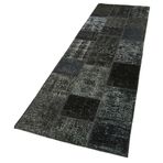 85x309 cm Kırk Yama Siyah Yama Pamuklu Yün El Dokuma Modern Geometrik Etnik Eskitme Desenli Boho Oturma Odası Salon Yolluk Koridor Mutfak Halısı
