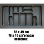 85x49 cm_Antrasit mikro kabartma desenli çekmece içi kaşıklık, ücretsiz kesim - 85 x 49 cm