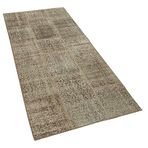 86x205 cm Kırk Yama Kahverengi Kırk Yama Pamuklu Yün El Dokuma Modern Geometrik Etnik Eskitme Desenli Boho Oturma Odası Salon Yolluk Koridor Mutfak Halısı