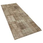 86x220 cm Kırk Yama Kahverengi Kırk Yama Pamuklu Yün El Dokuma Modern Geometrik Etnik Eskitme Desenli Boho Oturma Odası Salon Yolluk Koridor Mutfak Halısı