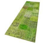 86x300 cm Kırk Yama Yeşil Yama Pamuklu Yün El Dokuma Modern Geometrik Etnik Eskitme Desenli Boho Oturma Odası Salon Yolluk Koridor Mutfak Halısı