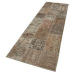 86x301 cm Kırk Yama Kahverengi Kırk Yama Pamuklu Yün El Dokuma Modern Geometrik Etnik Eskitme Desenli Boho Oturma Odası Salon Yolluk Koridor Mutfak Halısı