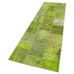 86x303 cm Kırk Yama Yeşil Yama Pamuklu Yün El Dokuma Modern Geometrik Etnik Eskitme Desenli Boho Oturma Odası Salon Yolluk Koridor Mutfak Halısı