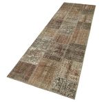 86x304 cm Kırk Yama Kahverengi Kırk Yama Pamuklu Yün El Dokuma Modern Geometrik Etnik Eskitme Desenli Boho Oturma Odası Salon Yolluk Koridor Mutfak Halısı