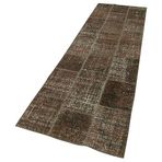 86x306 cm Kırk Yama Kahverengi Kırk Yama Pamuklu Yün El Dokuma Modern Geometrik Etnik Eskitme Desenli Boho Oturma Odası Salon Yolluk Koridor Mutfak Halısı
