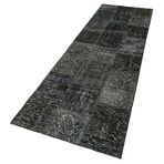 86x309 cm Kırk Yama Siyah Yama Pamuklu Yün El Dokuma Modern Geometrik Etnik Eskitme Desenli Boho Oturma Odası Salon Yolluk Koridor Mutfak Halısı