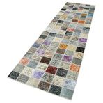 86x322 cm Kırk Yama Gri Yama Pamuklu Yün El Dokuma Modern Geometrik Etnik Eskitme Desenli Boho Oturma Odası Salon Yolluk Koridor Mutfak Halısı