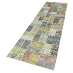 86x325 cm Kırk Yama Sarı Yama Pamuklu Yün El Dokuma Modern Geometrik Etnik Eskitme Desenli Boho Oturma Odası Salon Yolluk Koridor Mutfak Halısı
