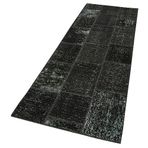 87x268 cm Kırk Yama Siyah Yama Pamuklu Yün El Dokuma Modern Geometrik Etnik Eskitme Desenli Boho Oturma Odası Salon Yolluk Koridor Mutfak Halısı