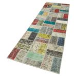 87x293 cm Kırk Yama Mavi Yama Pamuklu Yün El Dokuma Modern Geometrik Etnik Eskitme Desenli Boho Oturma Odası Salon Yolluk Koridor Mutfak Halısı