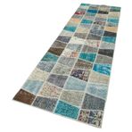 87x309 cm Kırk Yama Mavi Yama Pamuklu Yün El Dokuma Modern Geometrik Etnik Eskitme Desenli Boho Oturma Odası Salon Yolluk Koridor Mutfak Halısı