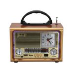 8898 LED Işıklı Taşınabilir Nostaljik Fm Radyo Saat Bluetooth Tf Kart USB Destekli Ahşap Kasa Radyo