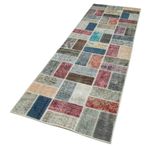 88x298 cm Kırk Yama Mavi Yama Pamuklu Yün El Dokuma Modern Geometrik Etnik Eskitme Desenli Boho Oturma Odası Salon Yolluk Koridor Mutfak Halısı