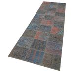 88x300 cm Kırk Yama Mavi Yama Pamuklu Yün El Dokuma Modern Geometrik Etnik Eskitme Desenli Boho Oturma Odası Salon Yolluk Koridor Mutfak Halısı