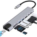 8'i 1 Arada Type-C Hub Adaptörü - 2 Adet USB, 1 Adet HDMI 4K, SD TF Reader Girişli, Ultra Hızlı Veri Aktarımı, Çok Portlu Çoklayıcı ve Çevirici Type-C HDMI Hub Network Adaptör
