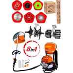 8ın1 Benzinli 20HPX Çim Çayır Ot Biçme Bahçe Bakımı Sırt Tipi Tırpan + 8'li Süper Set Çapa Başlığı
