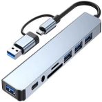 8in2 Alüminyum 4xusb 1xtype-C 3.5mm Jak Tf/sd USB Hub Çoklayıcı Telefon Macbook Çevirici