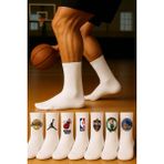 8'li Basketbol Takımlari Temali Penye Kolej Çorap - Beyaz - 36 - 40