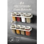 8'li Etiketli Standlı Kilitli Kaşıklı Kendinden Yapışkanlı Kare Baharatlık Takımı - Erzak Kabı Seti