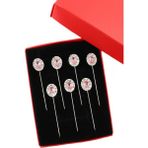 8li Pembe Kristal Taşlı Eşarp Iğnesi. Şal Iğnesi. Türban Iğnesi. Başörtü Iğnesi - 1 Adet - --