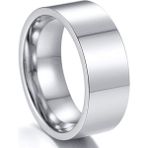 8mm Geniş Düz Model Parlak Çelik Alyans Erkek Kadın Unisex Yüzük cl28 - Beyaz - 26
