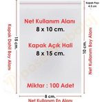 8x10+5 cm.(8x15) 100 Adet Şeffaf Bantlı Yapışkanlı Jelatin Poşet