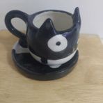 8X10CM Siyah Kedi Kahve Kupa Tabaklı Seramik El Yapım Hediye Konsept 1 Adet