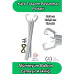 8x3 ve 6x2.5 cm Uyumlu Alüminyum Balkon Çamaşır Askılığı Takılabilir Küpeşte Kurutmalık Kare Boru Uy