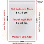 8X35+5 Cm.(8X40) 250 Adet Şeffaf Bantlı Yapışkanlı Opp Poşet