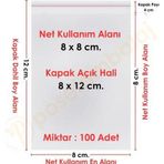 8x8+4 cm.(8x12) 100 Adet Şeffaf Bantlı Yapışkanlı OPP Poşet