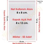 8x8+4 cm.(8x12) 50 Adet Şeffaf Bantlı Yapışkanlı OPP Poşet
