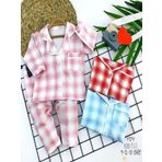 9-12-18-24 Ay Düğme Kapamalı Ekose Desenli 2Li Kız Erkek Bebek Pijama Takımı Pembe