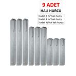 9 Adet Tela Kumaş Halı Hurcu Bağcıklı 6m2 -3 Adet -4m2 .3 Adet - Yolluk 3 Adet Gri