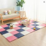9 Parça Set 33x33 13mm Tatami 100x100 Kurulumlu Oyun Spor Halısı Minderi Puzzle Minder Zemin Kaplama (pembe-lacivert-beyaz)