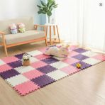 9 Parça Set 33x33 13mm Tatami 100x100 Kurulumlu Oyun Spor Halısı Minderi Puzzle Minder Zemin Kaplama (pembe-mor-beyaz)