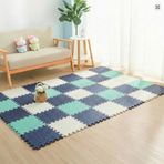 9 Parça Set 33x33 13mm Tatami 100x100 Kurulumlu Oyun Spor Halısı Minderi Puzzle Minder Zemin Kaplama (suyeşil-lacivert-beyaz)