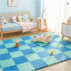 9 Parça Set 33x33 13mm Tatami 100x100 Kurulumlu Oyun Spor Halısı Minderi Puzzle Minder Zemin Kaplama (suyeşil-mavi)