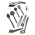9 Parça Yanmaz Yapışmaz Teflon Kaplama Servis Seti Kepçe Kevgir Spatula Kaşık Plastik Servis Takımı