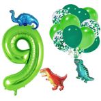 9 Yaş Dinazor Set Rakam Folyo, 3 Adet Mini Dinazor Ve 10 Lu Balon