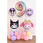 9 Yaş Kuromi ve My Melodi Balon Set Doğum Günü Balon Seti Gökkuşağı Rakam Helyum Uyumlu Uçan Balon - 1 Adet