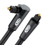 90 Derece Optik Ses Kablosu Naylon Örgülü Dijital Ses Optik Kablosu [360 Derece Döndürülebilir, Süper Pratik] Ses Çubuğu, TV, PS4, Xbox - Gri Serisi için EMK Toslink Kablosu (【26 ft/8 m】)