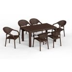 90 x 150 Bambu Plastik Rattan Camsız Bahçe Balkon Teras Masa Sandalye Takımı 6 Kolçaklı Sandalyeli (Kahverengi)