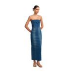 90535 Likralı Uzun Straplez Denim Elbise-Tint