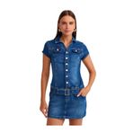 90539 Düğmeli Denim Mini Elbise-Mavi