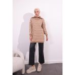 9072 Fermuarlı Sakallı Triko Tunik - Camel - Standart