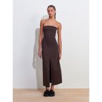 90758 Straplez Elbise-Koyu Kahve - 40