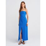 90758 Straplez Elbise-Saks - 36
