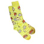 90'lar Karikatür Neon Sarı Çizgili Yeni Çorap, Unisex, Komik, Sarı/Beyaz Çizgili, 00 Tall